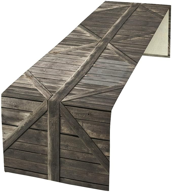 Rustic Barn Door Table Runner Farmhouse Grey Wooden Door Garage Door Rural Farm by ZhiRain