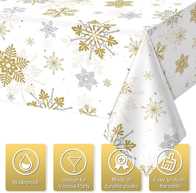 Jectivs 3Pcs Christmas Snowflake Party Tablecloths Decorations, Plastic White - Image 3