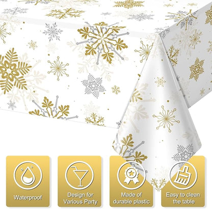 Jectivs 3Pcs Christmas Snowflake Party Tablecloths Decorations, Plastic White - Image 3