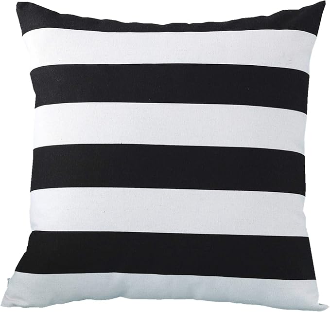Leaveland White and Black Stripe Set of 2 20x20 Inch Cotton Polyester Square - Image 2