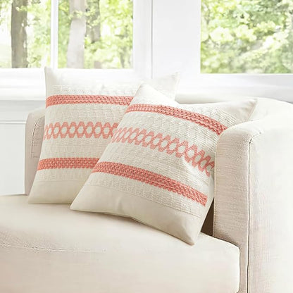 MIULEE Set of 2 Coral Red Boho Decorative Pillow Covers 18x18 Inch Farmhouse - Image 7