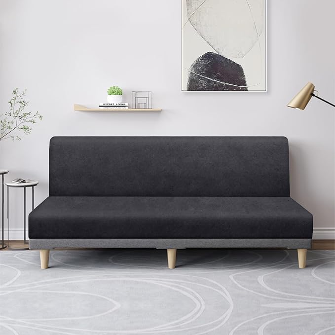 molasofa Leather Like Stretch Futon Slipcover Armless Futon Bed Sofa Cover - Image 3
