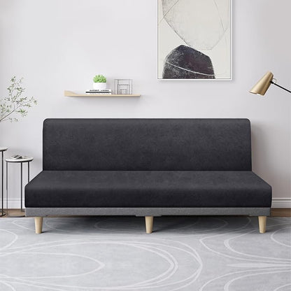 molasofa Leather Like Stretch Futon Slipcover Armless Futon Bed Sofa Cover - Image 3
