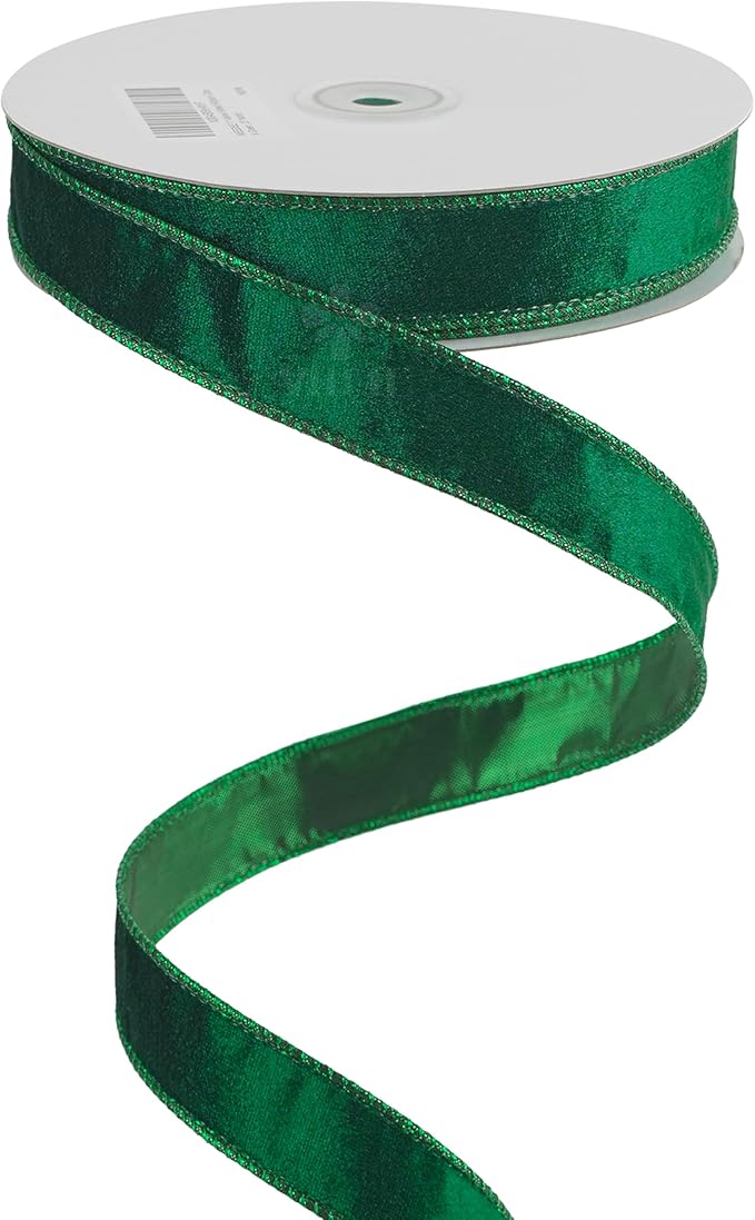 MEEDEE Dark Green Velvet 1 inch Thin Hunter Green Wired Ribbon 25 Yards Spool by MEEDEE