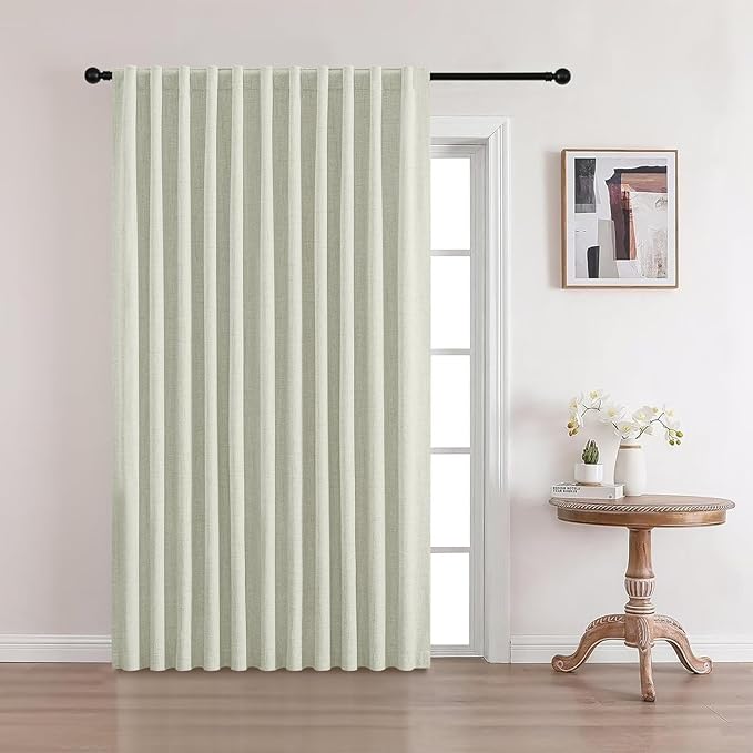 CUCRAF Custom Linen 100% Total Blackout Curtains, Light Beige Back Tab and Rod by CUCRAF