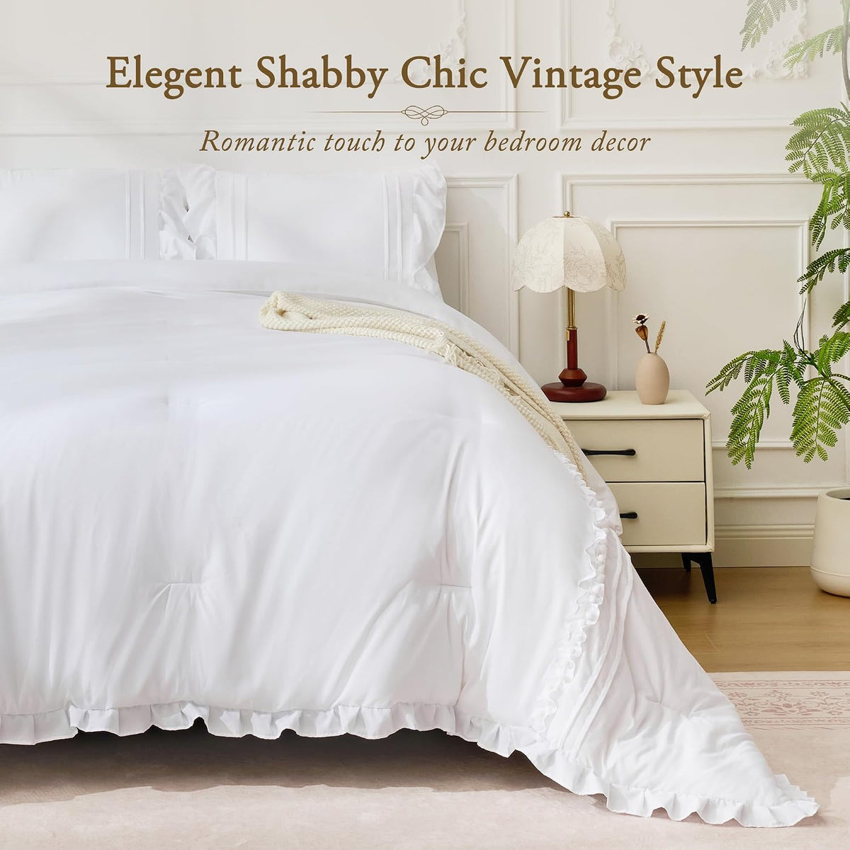 bdeus white ruffle comforter set full size, 3 shown in use