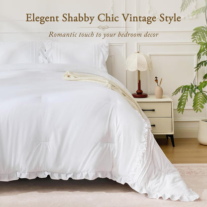 bdeus white ruffle comforter set full size, 3 shown in use