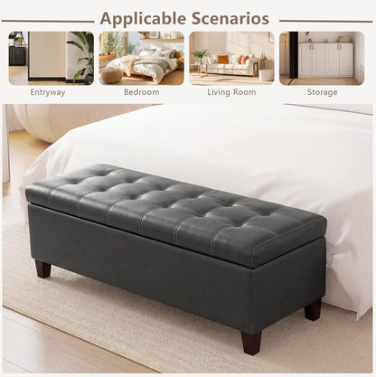 joveco 51 inch storage bench,leather tufted storage ottoman on a desk or shelf