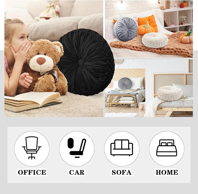 3 Pcs Round Throw Pillows Decorative Velvet Pleated Throw Pillows 15'' Diameter - Image 7