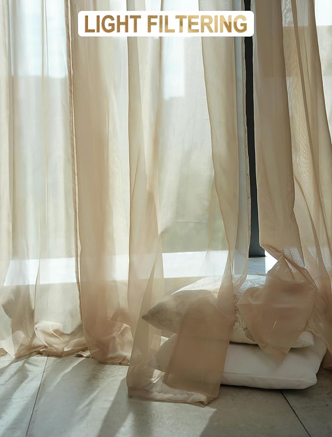 Foil Stripe Taupe Sheer Curtains 84 inches Length 2 Panels - Image 4