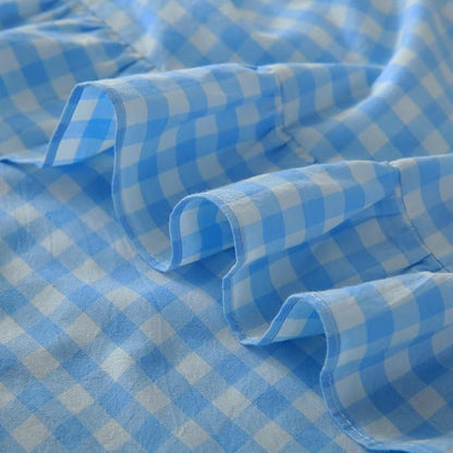 Vintage Sky Blue Plaid Ruffle Pillow Shams Standard Size Set of 2, Washed - Image 6