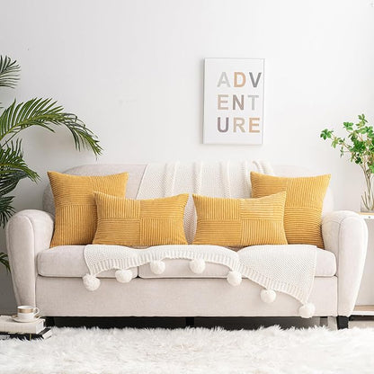 HWY 50 Mustard Yellow Corduroy Patchwork Throw Pillow Covers 12x20 Inch - Image 5