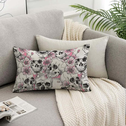 TKS MITLAN Skull and with Flowers Pillow Cover 12x20 inch Pink Cherry Rustic - Image 7