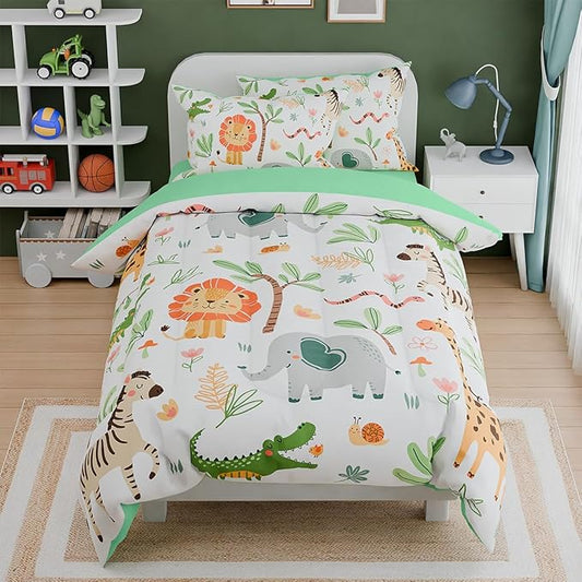 Jungle Animal Kids Bedding Set for Boys Girls, Ultra Soft Microfiber Comforter by SANDJEST