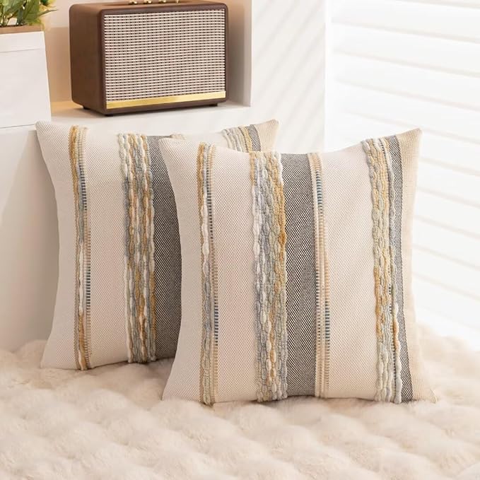 Boho Throw Pillow Covers 18x18 Set of 2 Farmhouse Decorative Cushion Case - Image 4