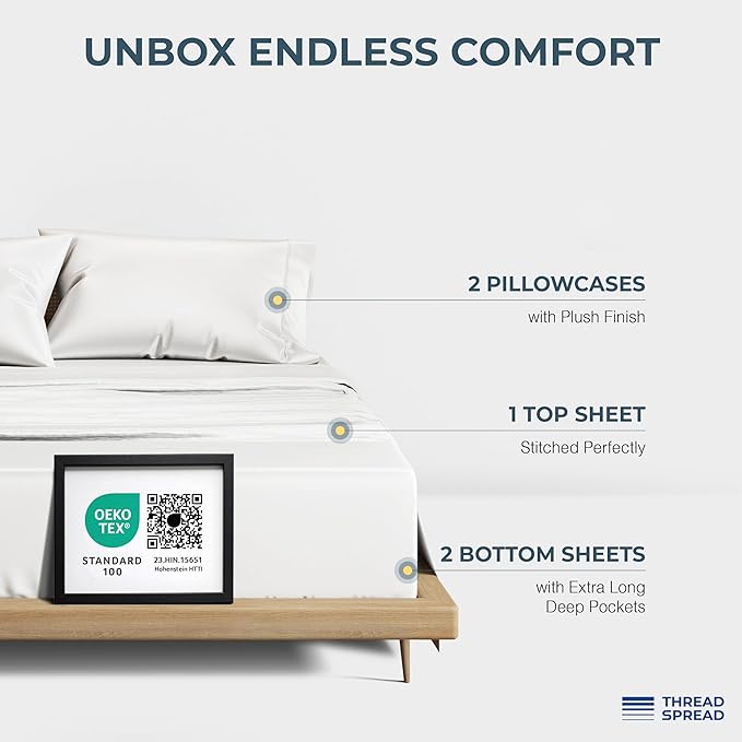 THREAD SPREAD 100% Egyptian Cotton Split King Sheets Sets - Image 3