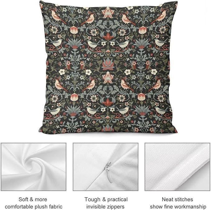 William Morris Floral Original Throw Pillow Covers Boho Chic Retro Floral Bird - Image 8