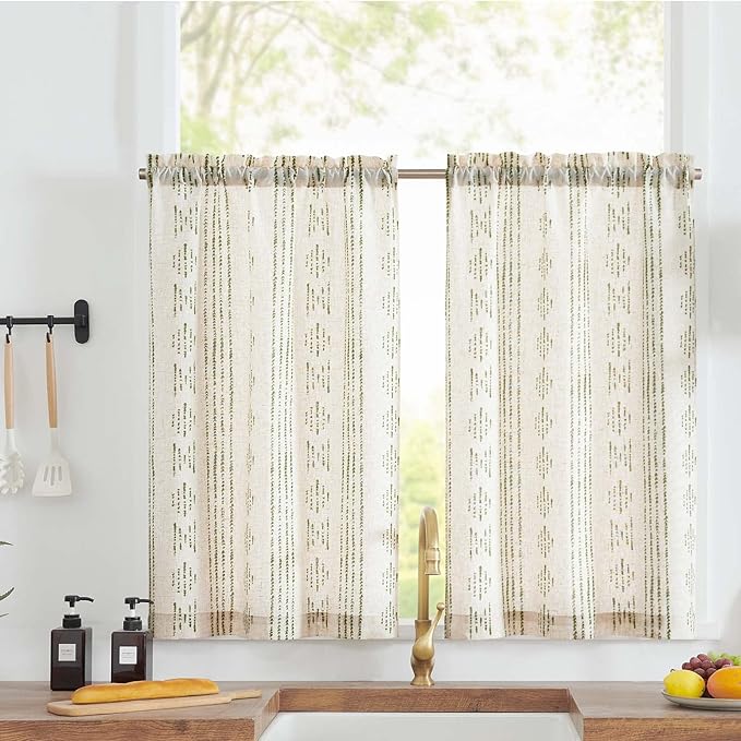 jinchan Boho Kitchen Curtains Linen Tier Curtains 36 Inches Bohemian Cafe Small by JINCHAN