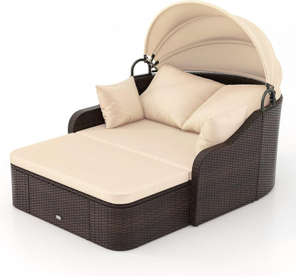 tangkula pe rattan patio daybed with retractable canopy, main product view