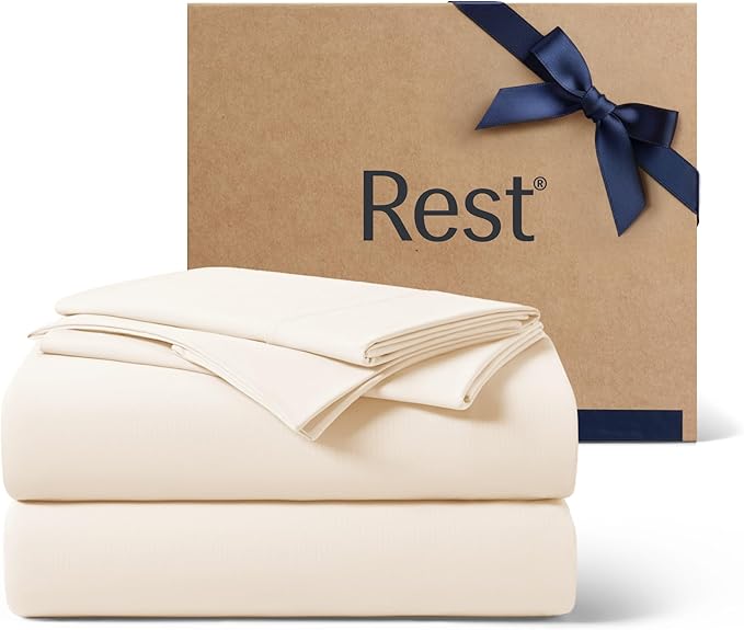 REST® Evercool®+ Cooling Sheet Set, Full Size, Snow Ivory, Breathable Bed Sheets by REST