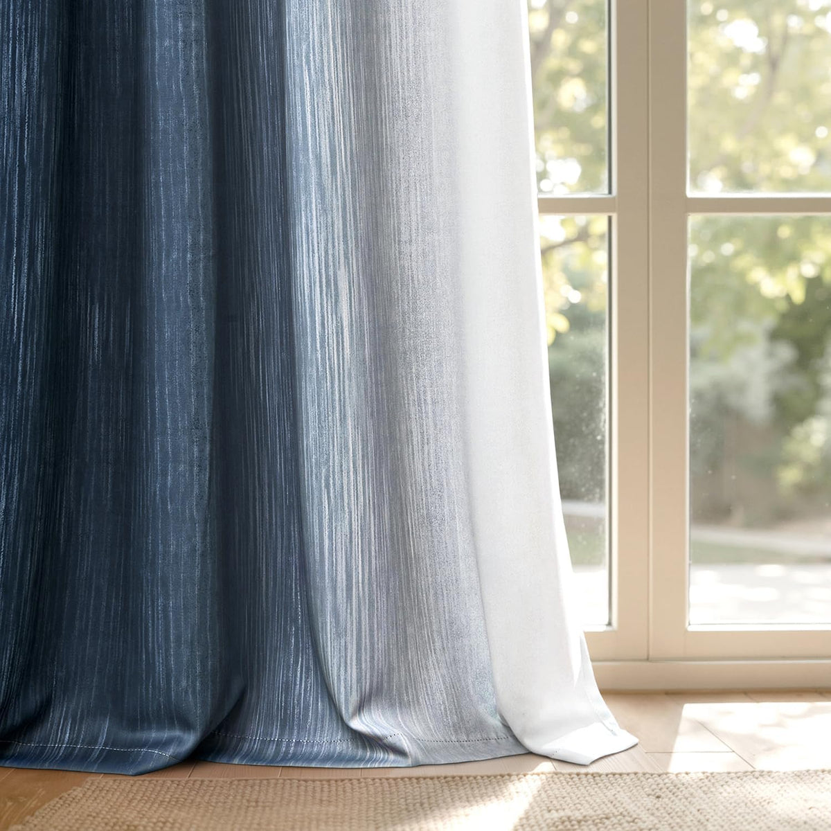 miulee navy blue and greyish white ombre blackout, front angle view