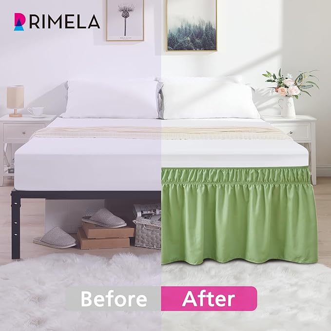 RIMELA Light Green Bed Skirt Queen Size 15 Inch Drop, Elastic Bed Skirting - Image 4