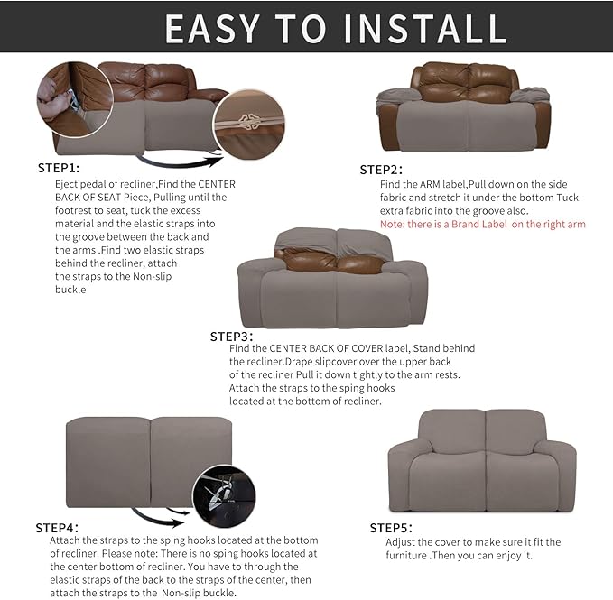 Easy-Going 6 Pieces Recliner Loveseat Stretch Sofa Slipcover Sofa Cover - Image 4