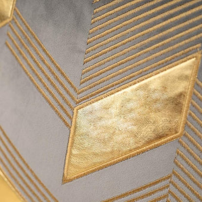 Alerfa 20 x 20 Inches Gray Geometric Gold Leather Striped Cushion Cases - Image 5
