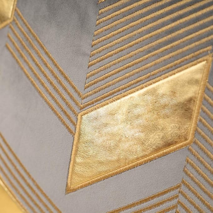 Alerfa 12 x 20 Inches Gray Geometric Gold Leather Striped Cushion Cases - Image 5