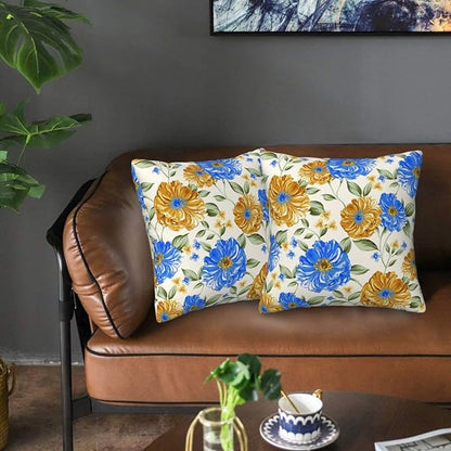 Blue and Yellow Floral Throw Pillow Covers 18x18 Inch Set of 2, Decorative Blue by Unknown