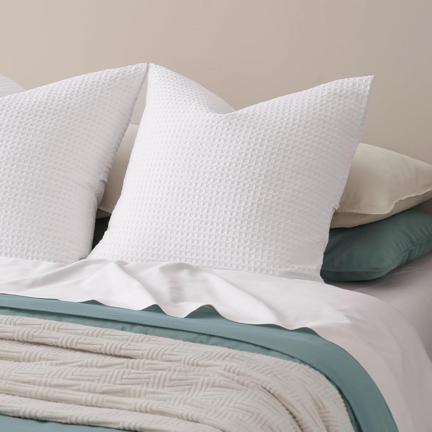 PHF Ultra Soft Waffle Weave Euro Shams Pillow Covers, No Filling, 2 Pack 26" x 26" Bed Cushion Covers, Breathable & Skin-Friendly Bed Pillow Shams for Stylish Home Decor, White