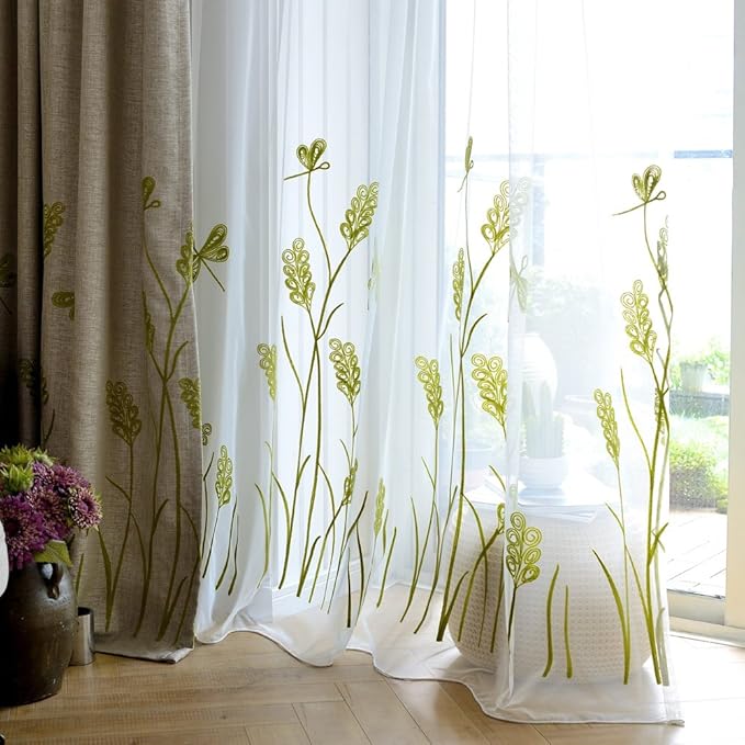 Melodieux Wheat Embroidery Sheer Curtain Extra Wide by Melodieux