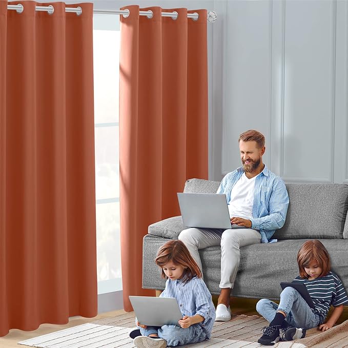 HOMEIDEAS Burnt Orange Blackout Curtains 52 X 84 inches Long 2 Panels Room - Image 2