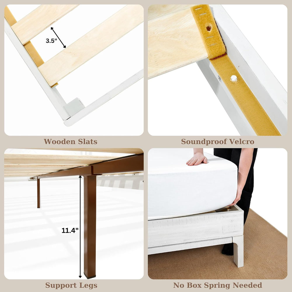 Bme Ethan Queen Bed Frame with Diamond Headboard, Mid-Century Modern, Solid A...