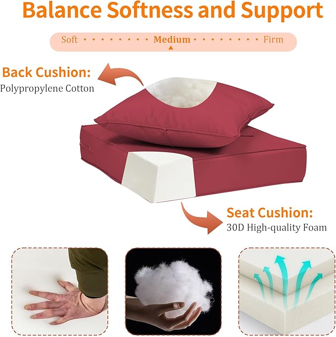24x24'' Outdoor Chair Cushion Set of 2, UV&Fade Resistant Deep Seat Patio - Image 5