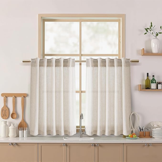 Nanspring Beige Curtains for Kitchen Windows Over Sink 36 inch Length Rustic by Nanspring