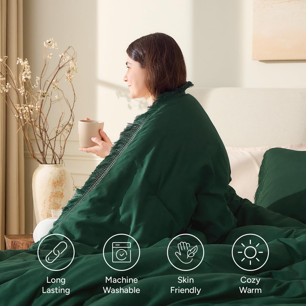 Andency Comforter Oversized King Emerald Green, 3 Pieces Boho Bedding