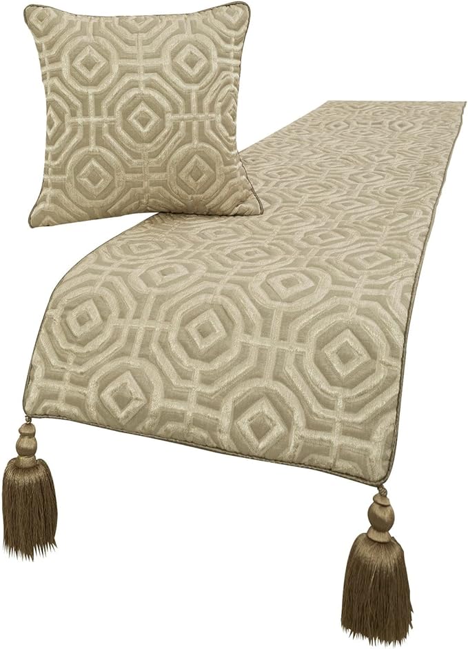 The HomeCentric King/Queen/Twin Beige Designer Queen 74"x18" Bed Runner by TheHomeCentric