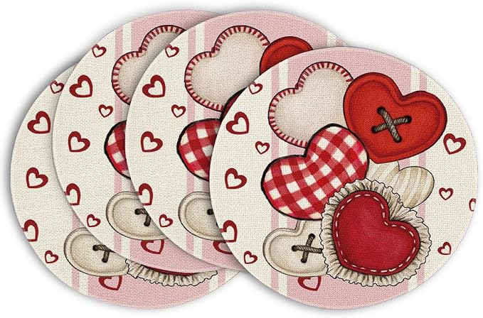Artoid Mode Heart-Shaped Buttons Valentine Round Placemats Set of 4, 14 Inch by ArtoidMode