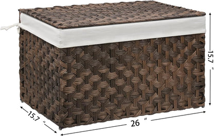 large wicker storage basket with lid, 27.7 gallon, close-up detail