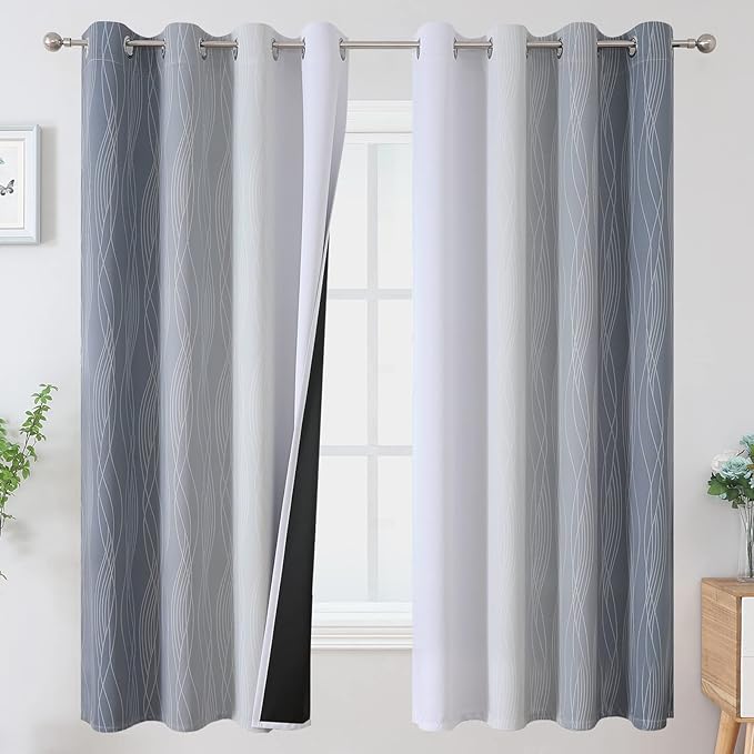 Estelar Textiler Grayish White and Grey Blackout Curtains by ESTELARTEXTILER