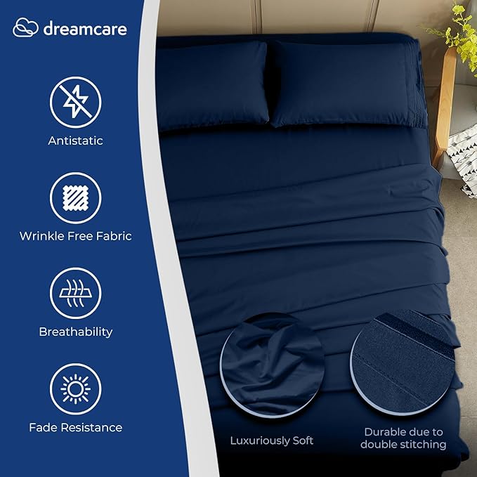 DREAMCARE Queen Sheet Set – 4 pcs Cooling Sheets – up to 21” Extra Deep Pocket - Image 2