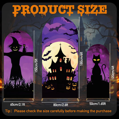 3 Pcs Halloween Arch Cover 4ft, 5ft, 6ft Arch Covers Stretchy Backdrop Skeleton Ghost Bat Horror Style Backdrop Cover for Halloween Party Photo Background Arch Stand Stretchy Decoration