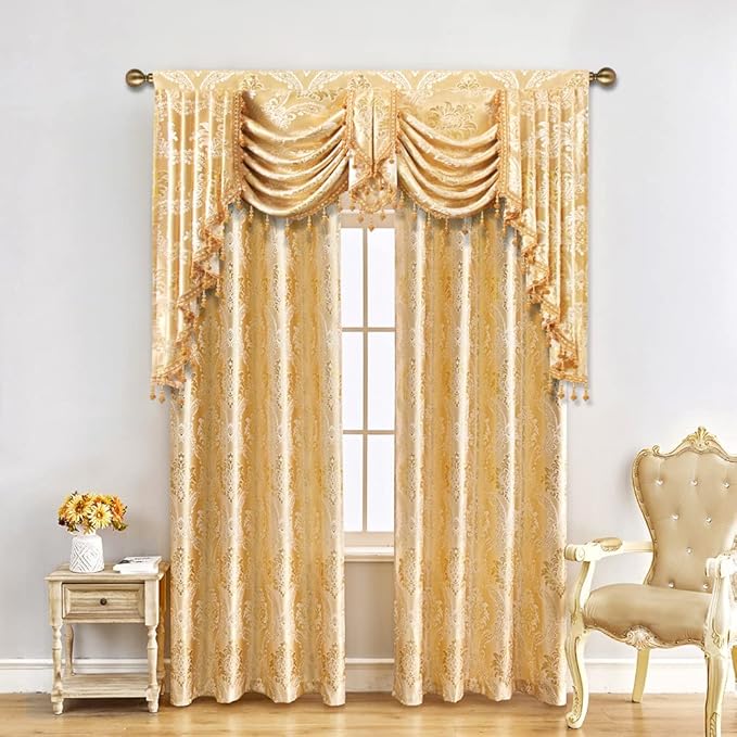 ELKCA Golden Jacquard Swag Waterfall Valance Luxury Curtain Valance - Image 7