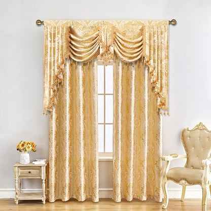 ELKCA Golden Jacquard Swag Waterfall Valance Luxury Curtain Valance - Image 7