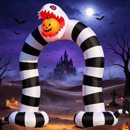 DomKom 10FT Halloween Inflatable Blow Up Decorations, 10FT Long 8FT Tall Sandworm Archway, Built-in LEDs for Holiday Party, Garden, Lawn, Yard, Patio Décor