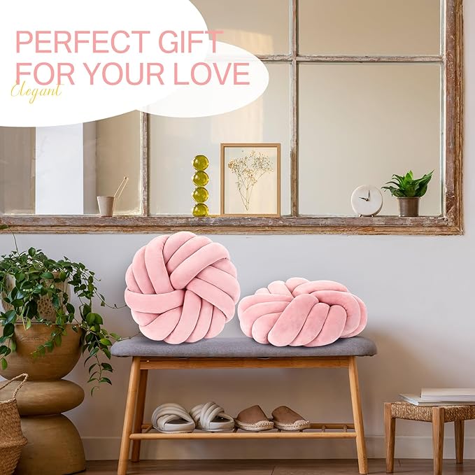 Fumete 2 Pcs 14 Inches Knot Pillow Round Throw Soft Plush Knot Ball Pillow - Image 7