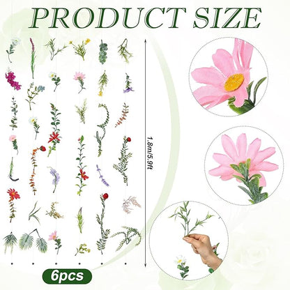 XunYee 6 Pcs 35.4 ft Flower Garlands Hanging Wildflower Backdrop Decoration Artificial Floral Garlands Fake Flower Vines Faux Silk Wildflower Decor for Halloween Fall Wedding Garden Wall Arch(Spring)