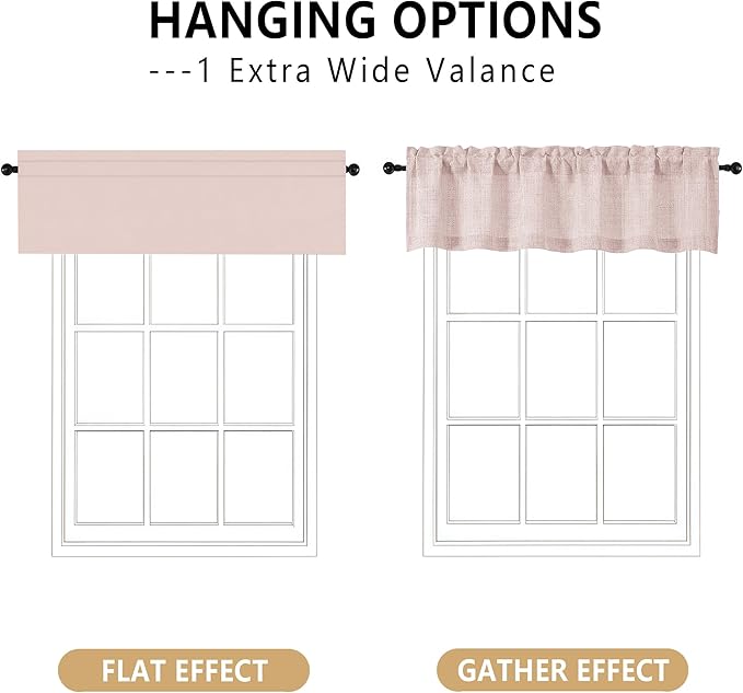OVZME Blush Pink Valance for Windows, Light Filtering Faux Linen Textured Small - Image 3