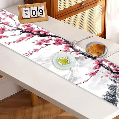 Asian Plum Blossom Table Runner – Elegant Ink Wash Cherry Flower Design – - Image 7